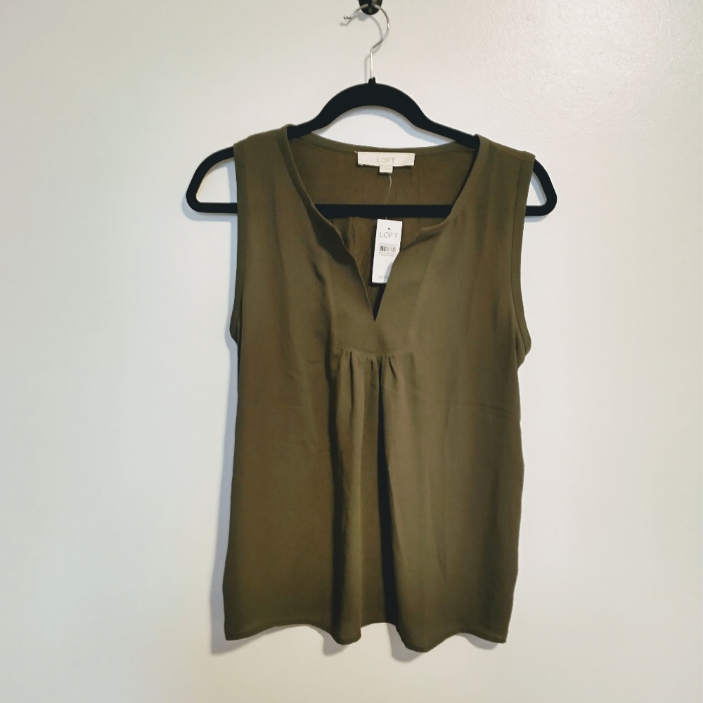 NWT Loft army khaki green tank top blouse with v neck size small